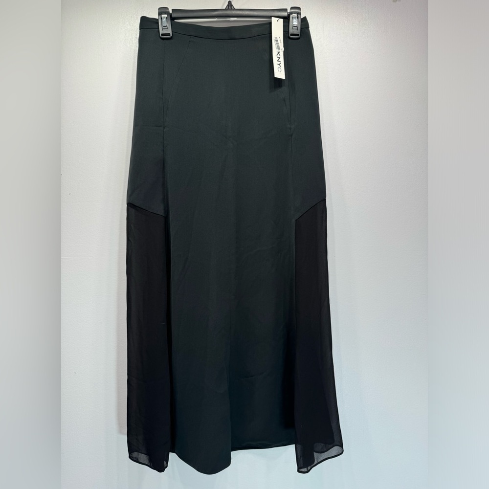 Donna Karan DKNYC Black Long Sheer Panel Maxi Skirt Size 0 NEW